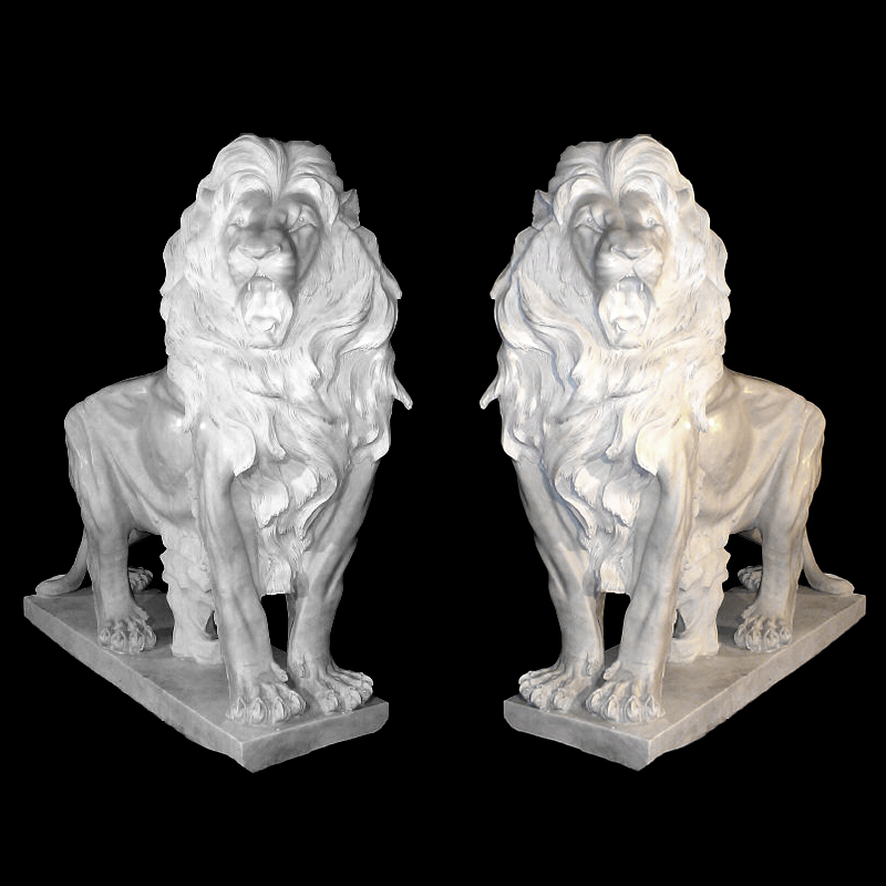 JBA260 Marble Standing Lion Sculpture Pair Metropolitan Galleries Inc.