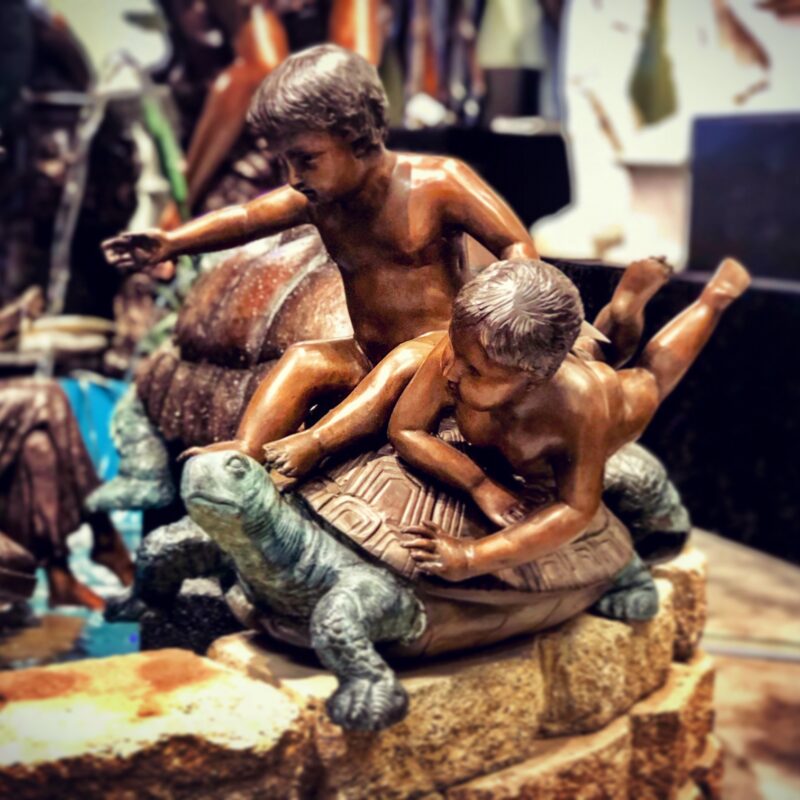 SRB028276 Bronze Two Boys on Turtle Sculpture by Metropolitan Galleries Inc Vignette