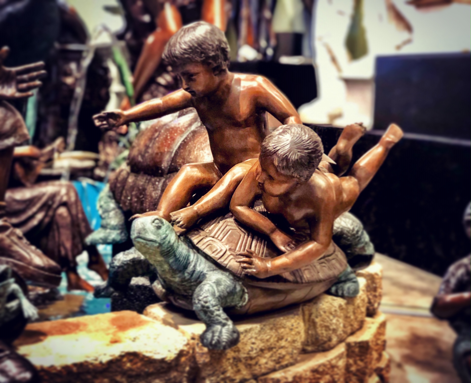 SRB028276 Bronze Two Boys on Turtle Sculpture by Metropolitan Galleries Inc Vignette
