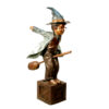Bronze Little Wizard on Broom Sculpture