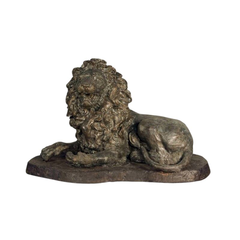 SRB056280 Bronze Lying Lion on Base Sculpture by Metropolitan Galleries Inc.