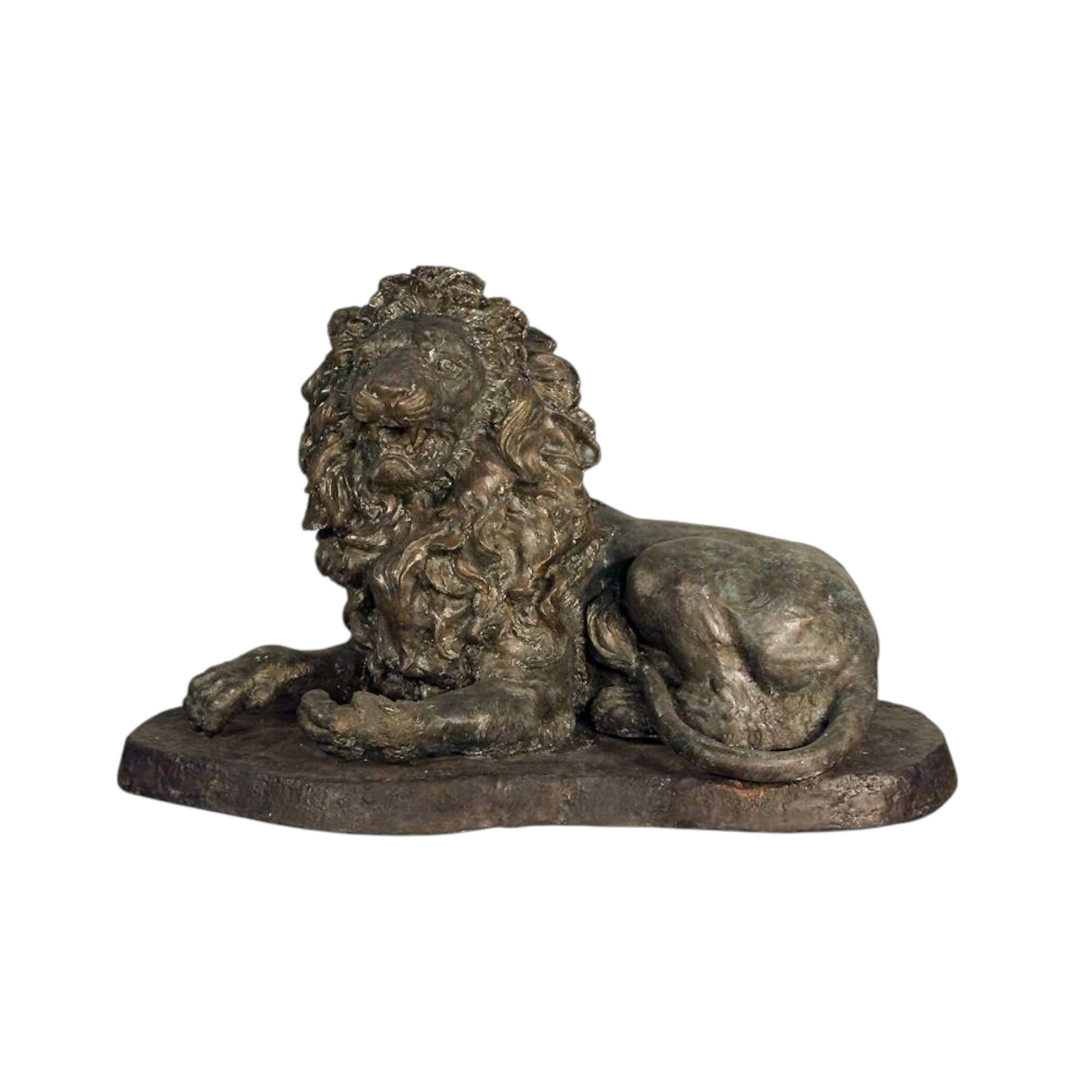 SRB056280 Bronze Lying Lion on Base Sculpture by Metropolitan Galleries Inc.