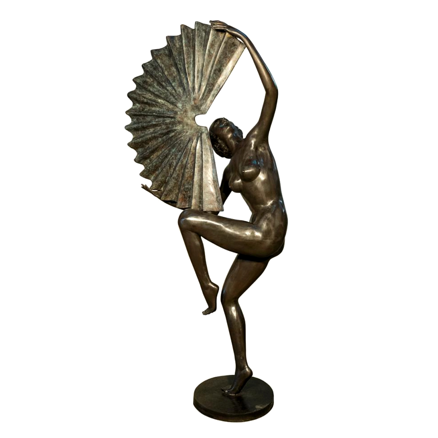 SRB056704 Bronze Nude Dancer with Fan Sculpture Metropolitan Galleries Inc.
