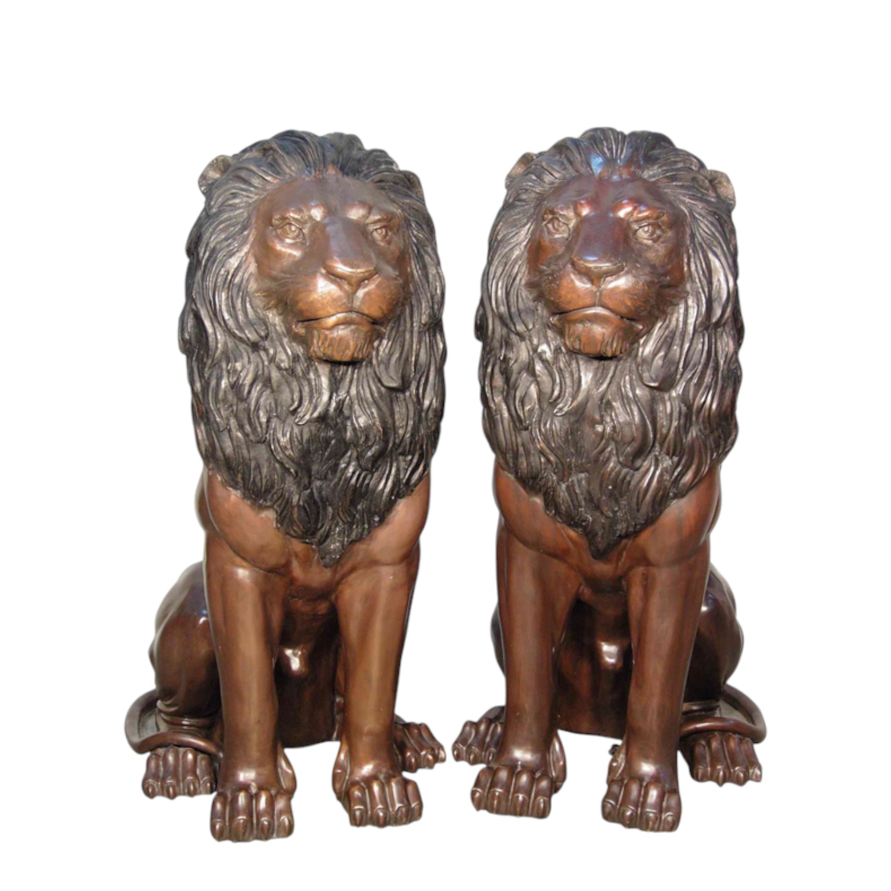Bronze Sitting Lion Sculpture Set