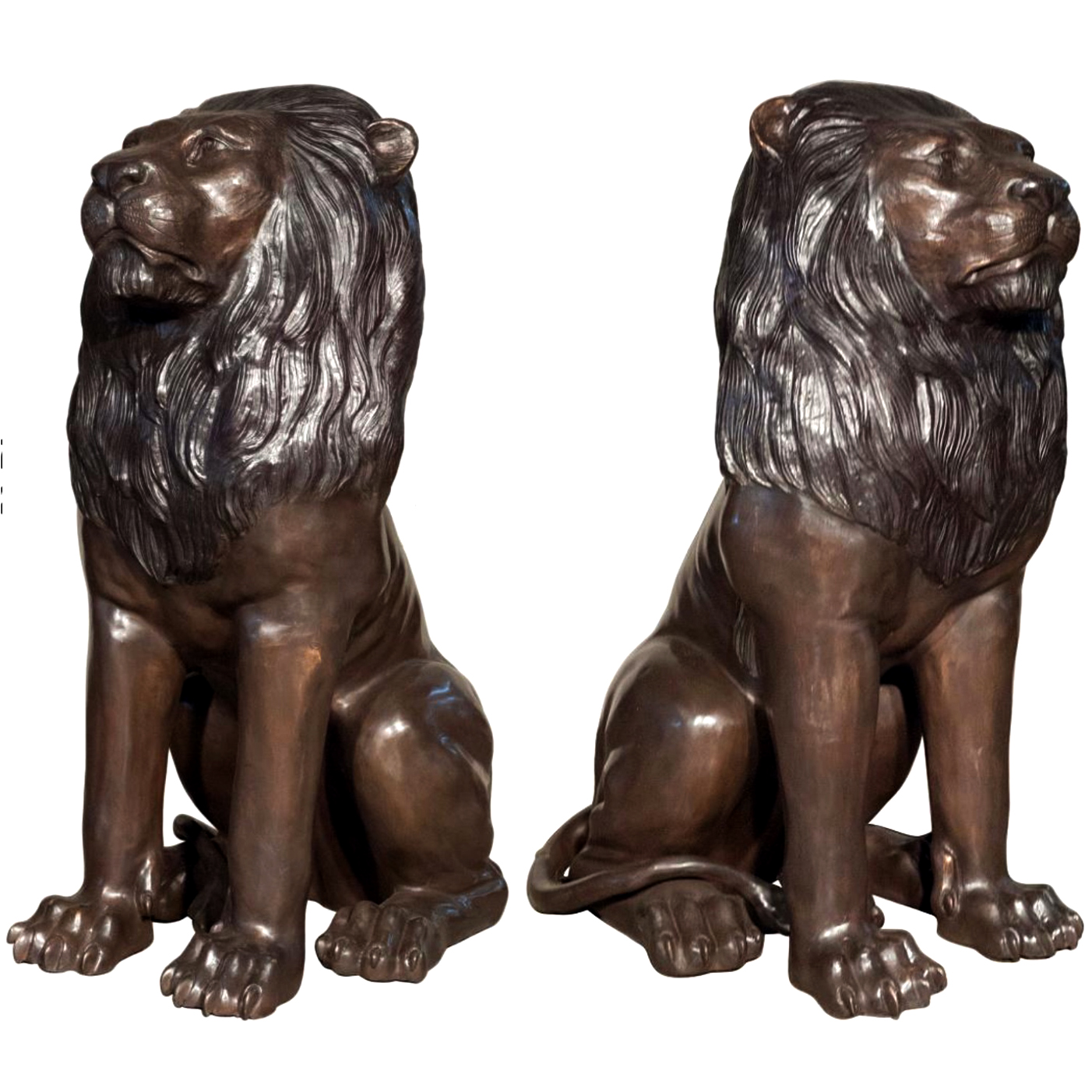 SRB074220L&R Bronze Sitting Lions Sculpture Set Metropolitan Galleries Inc.