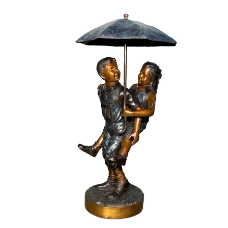SRB082049 Bronze Children Piggyback under Umbrella Sculpture Metropolitan Galleries Inc.
