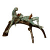 Bronze Frogs Reading on Branch Sculpture