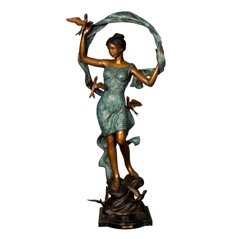 SRB094232 Bronze Lady Dancing with Birds Sculpture by Metropolitan Galleries Inc