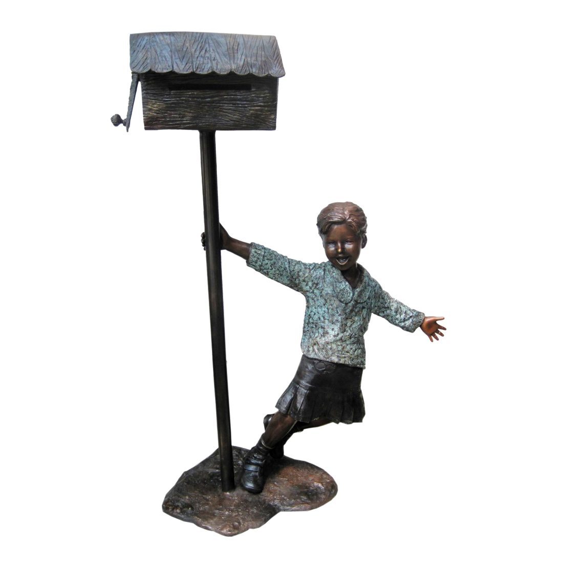 SRB706755 Bronze Boy holding Mailbox Metropolitan Galleries Inc.