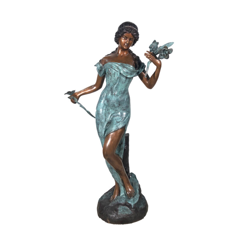 SRB029380 Bronze Lady holding Flowers Fountain Sculpture by Metropolitan Galleries Inc SRB029380