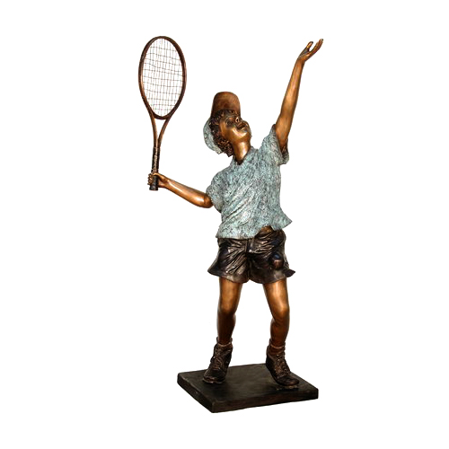 SRB050345 Bronze Boy Playing Tennis Sculpture Metropolitan Galleries Inc.