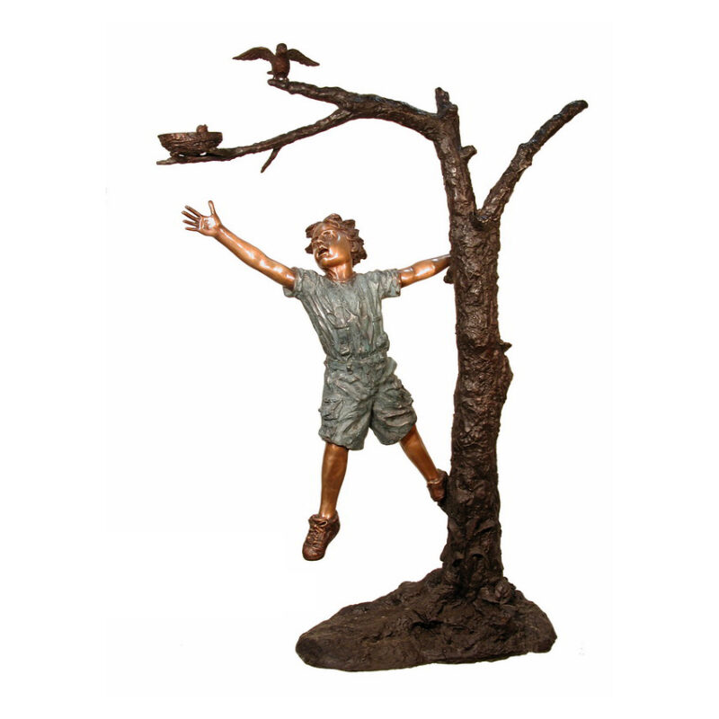 SRB084019 Bronze Boy & Birds Nest in Tree Sculpture Metropolitan Galleries Inc.