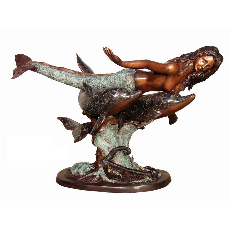 SRB094014 Bronze Mermaid & Dolphin Table Base Metropolitan Galleries Inc.