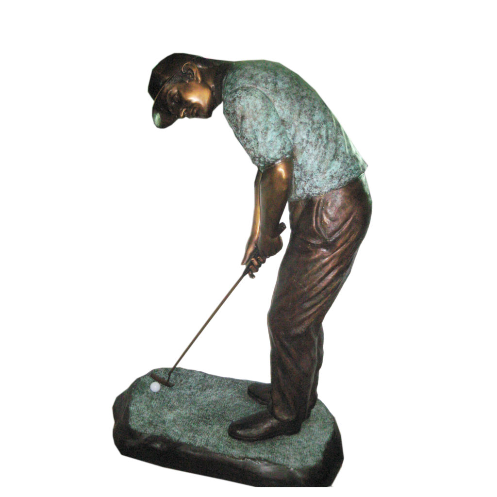 Bronze Golfer holding Club Up Sculpture Metropolitan Galleries Inc.