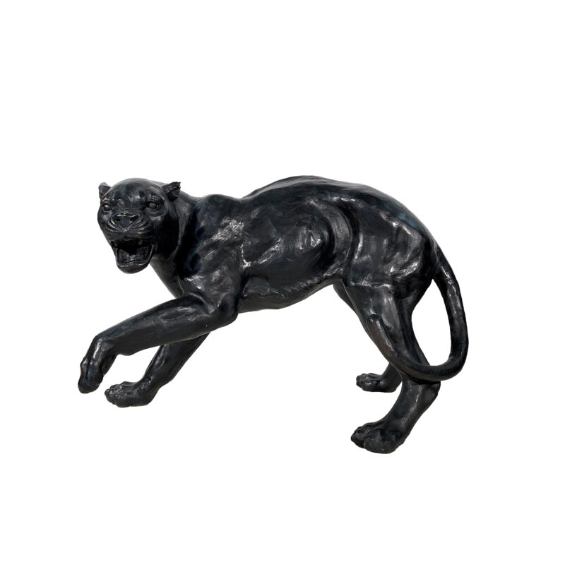 SRB702860-A Bronze Fighting Black Panther Sculpture by Metropolitan Galleries Inc Head Facing Left