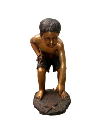 SRB705316 Bronze Boy reaching for Starfish Sculpture Metropolitan Galleries Inc.