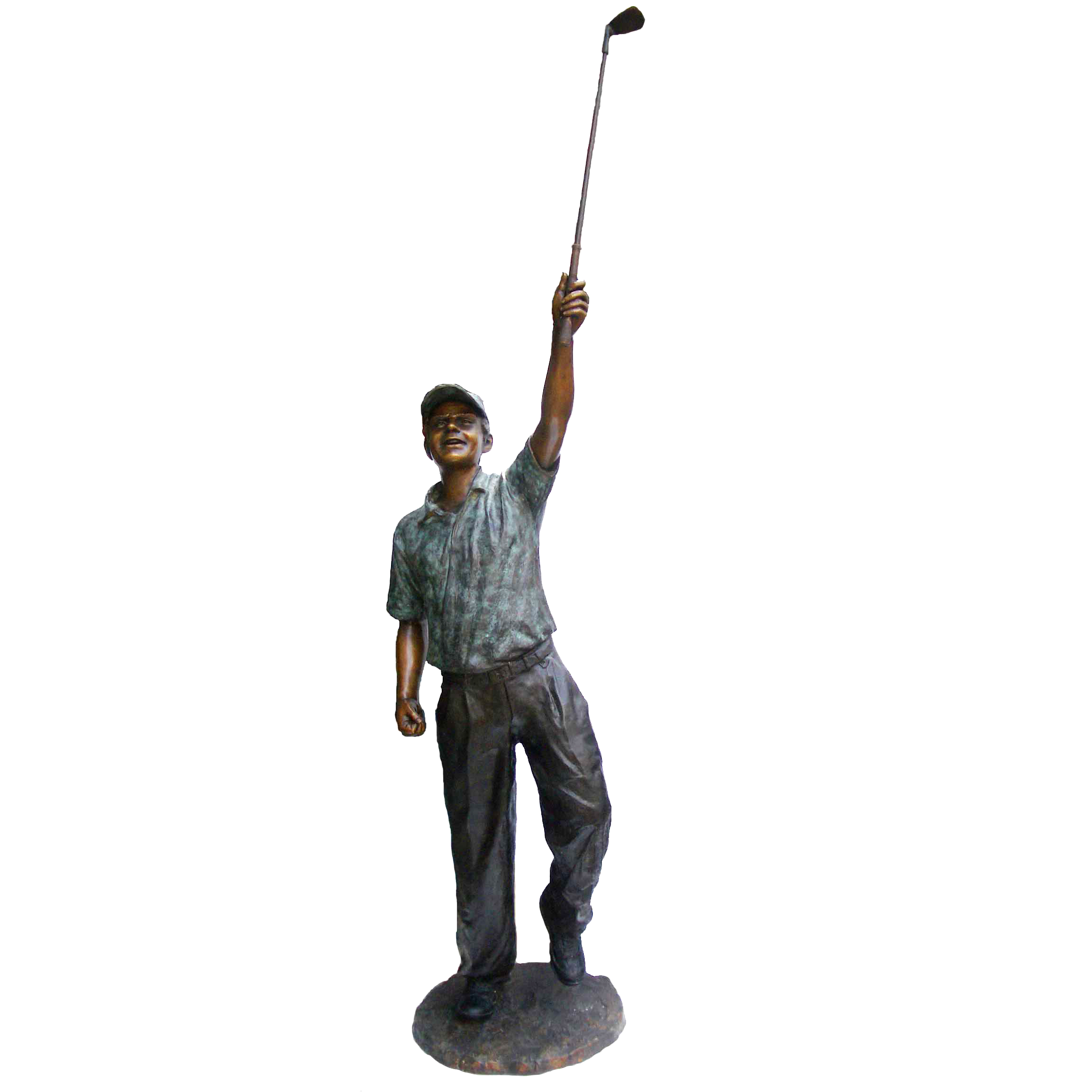 SRB705752 Bronze Golfer holding Club Up Sculpture Metropolitan Galleries Inc.