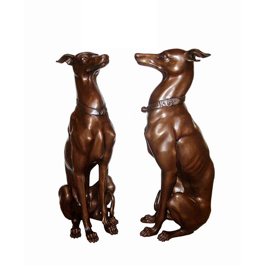 SRB705953 Bronze Sitting Greyhounds Sculpture Pair Metropolitan Galleries Inc.