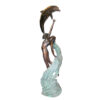 Bronze Lady on Wave with Dolphin Sculpture