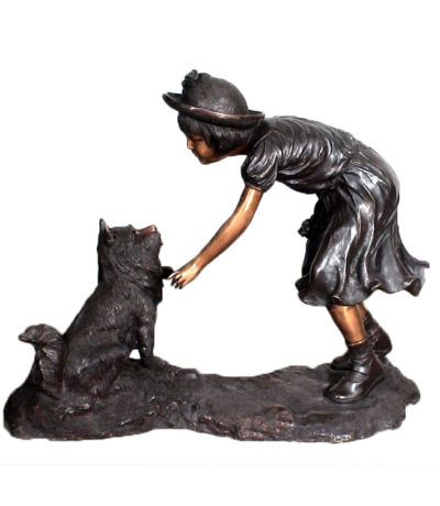 SRB10067 Bronze Girl with Dog Sculpture Metropolitan Galleries Inc.