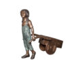 Bronze Girl Pulling Wheelbarrow Sculpture