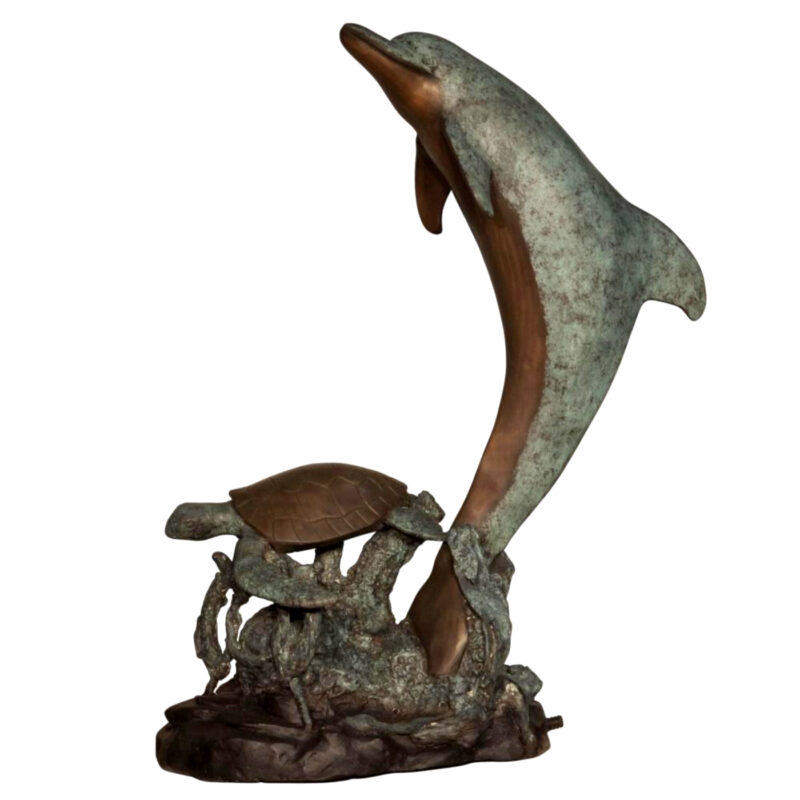 SRB088166 Bronze Dolphin & Sea Turtle Fountain Sculpture Metropolitan Galleries Inc.