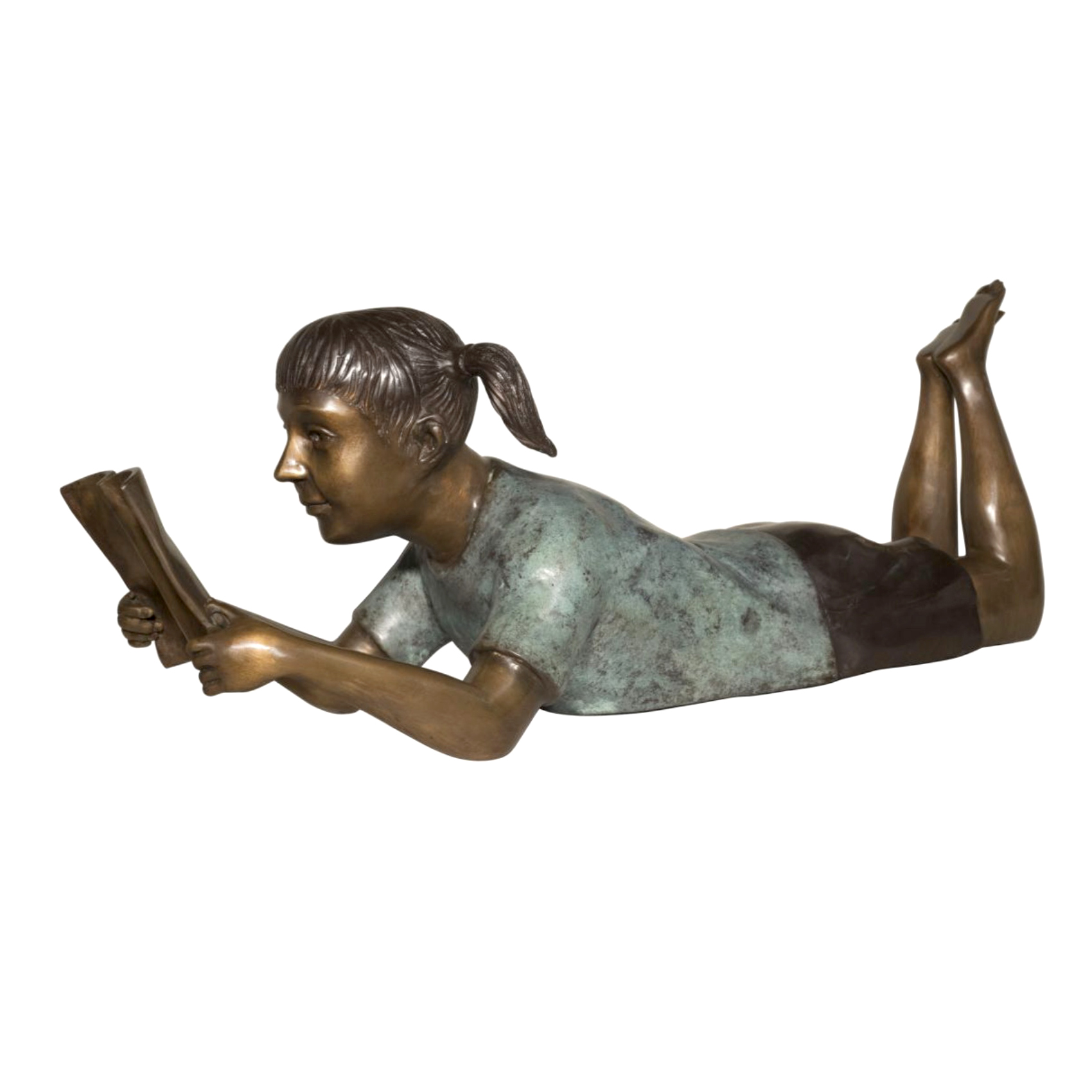 SRB089030 Bronze Girl Reading Book Sculpture Metropolitan Galleries Inc.