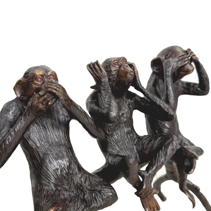 SRB097190 Bronze Three Wise Monkeys on Branch Table-top Sculpture by Metropolitan Galleries Inc-6