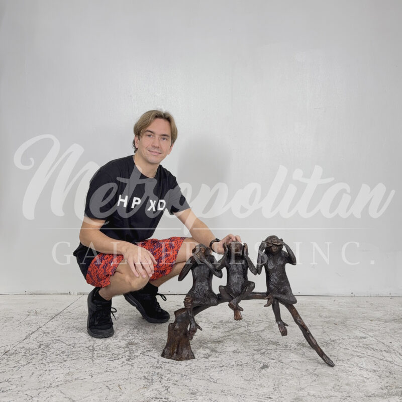 SRB097190 Bronze Three Wise Monkeys on Branch Table-top Sculpture by Metropolitan Galleries Inc SCALE WM