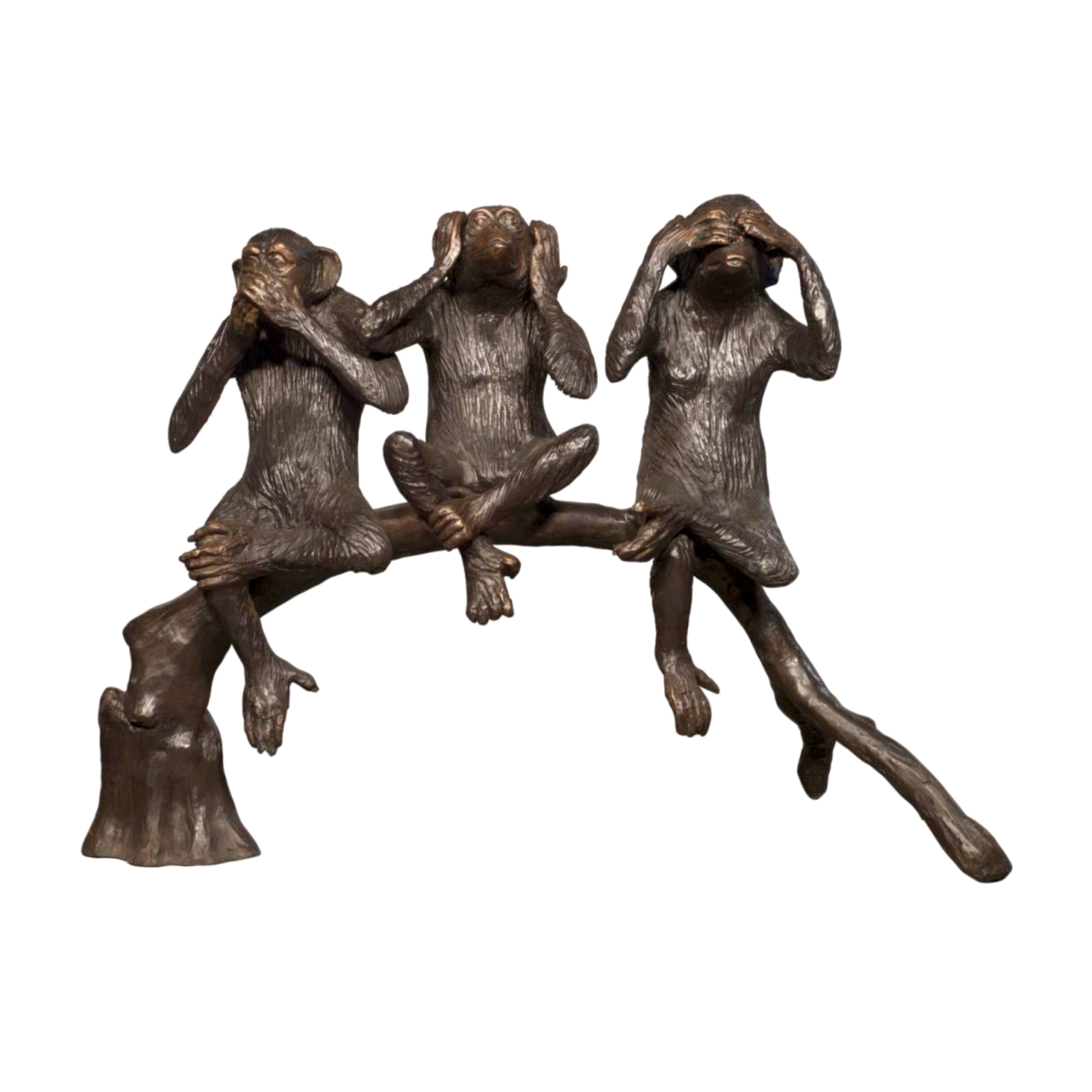 SRB097190 Bronze Three Wise Monkeys on Log Sculpture Metropolitan Galleries Inc.