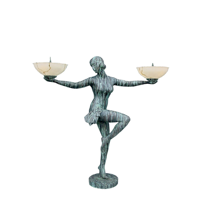 SRB83149 Bronze Art Deco Nude Lady Dancer Torchiere Sculpture by Metropolitan Galleries Inc