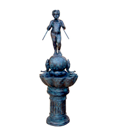 SRB992113 Bronze Boy with Pipes on Pedestal Fountain Sculpture Metropolitan Galleries Inc.