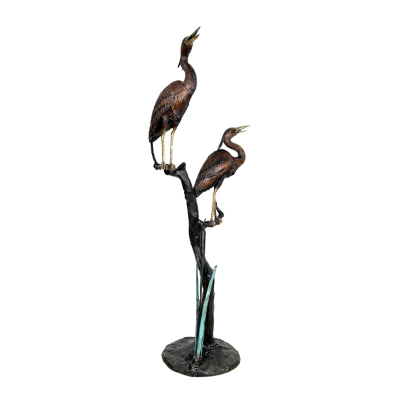 SRB075057 Bronze Two Herons on Branch Fountain Sculpture by Metropolitan Galleries Inc