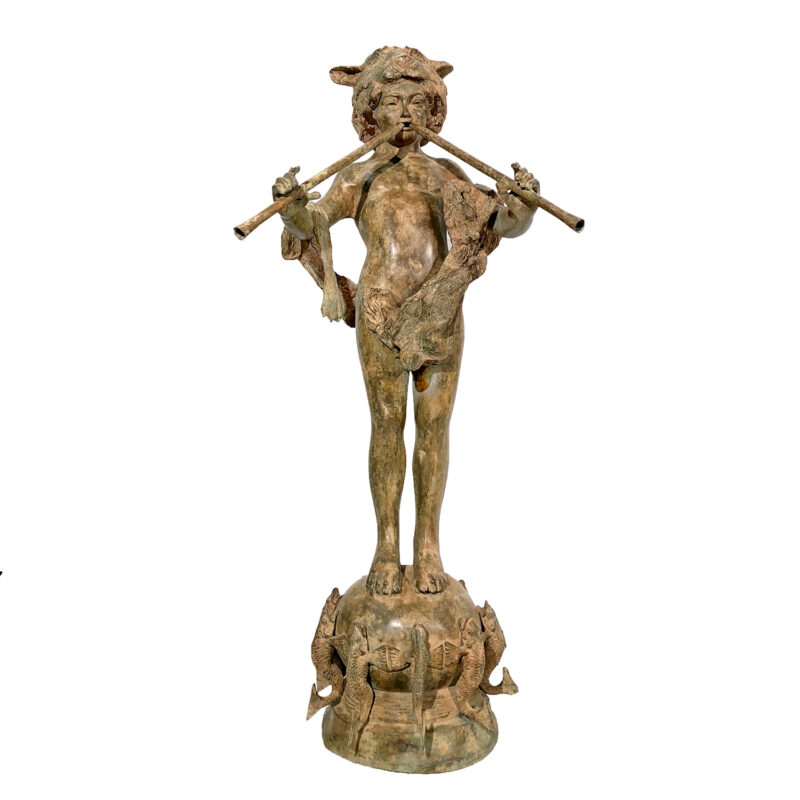 SRB991628 Bronze Pan with Flutes Fountain Sculpture by Metropolitan Galleries Inc