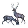 Bronze Elk & Grazing Calf Sculpture Set