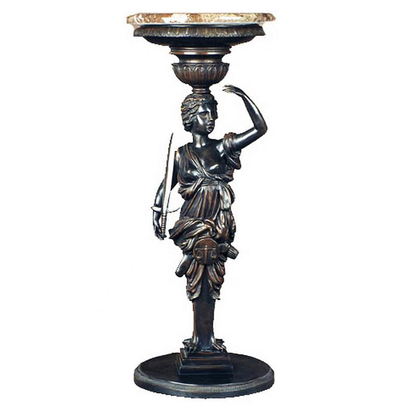 SRB88168 Bronze Warrior Sculpture Table Base + Marble Metropolitan Galleries Inc.