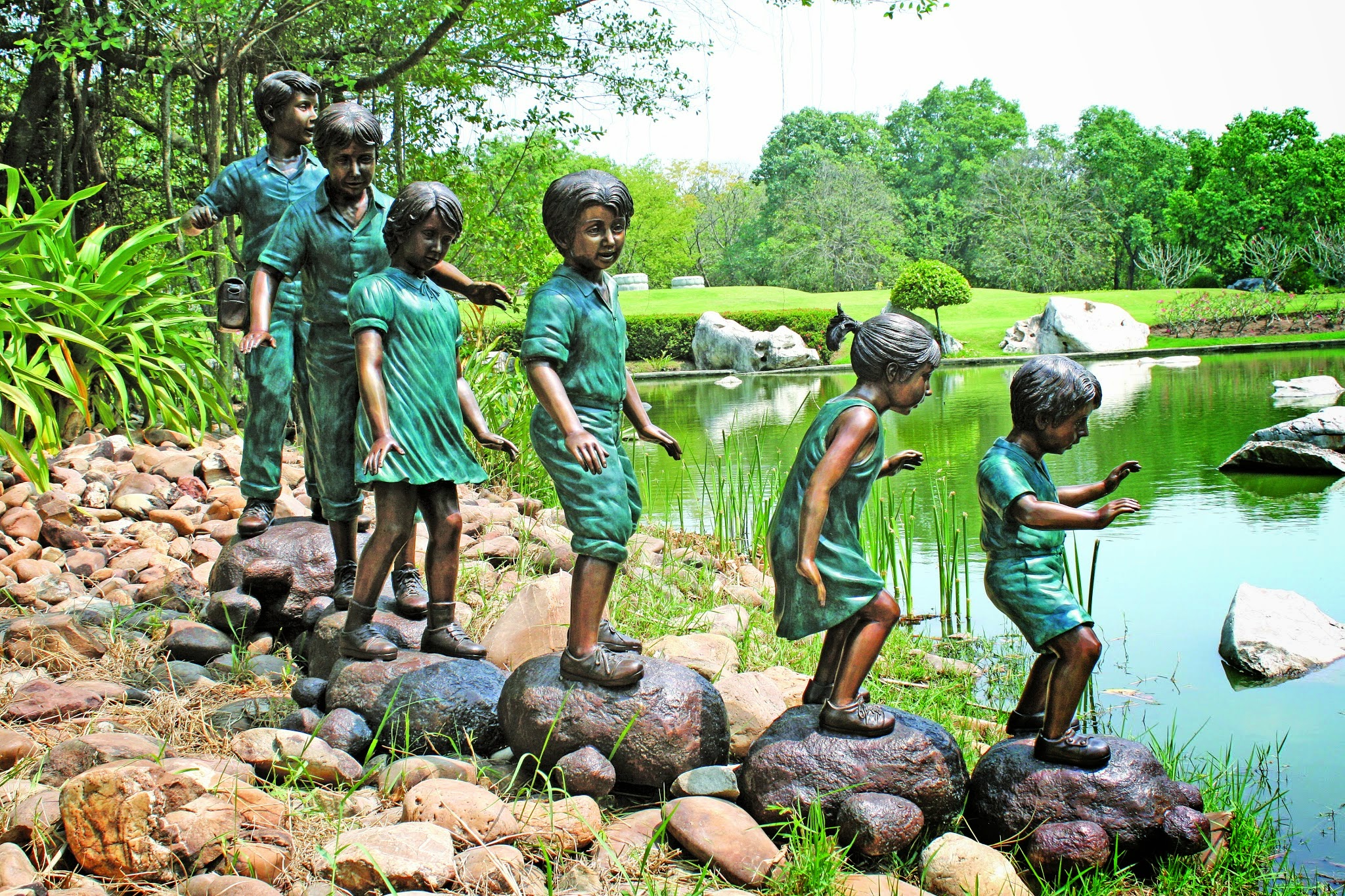 Bronze Six Children Walking on Rocks Sculpture Metropolitan Galleries