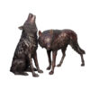 Bronze Howling & Standing Wolf Sculpture Set
