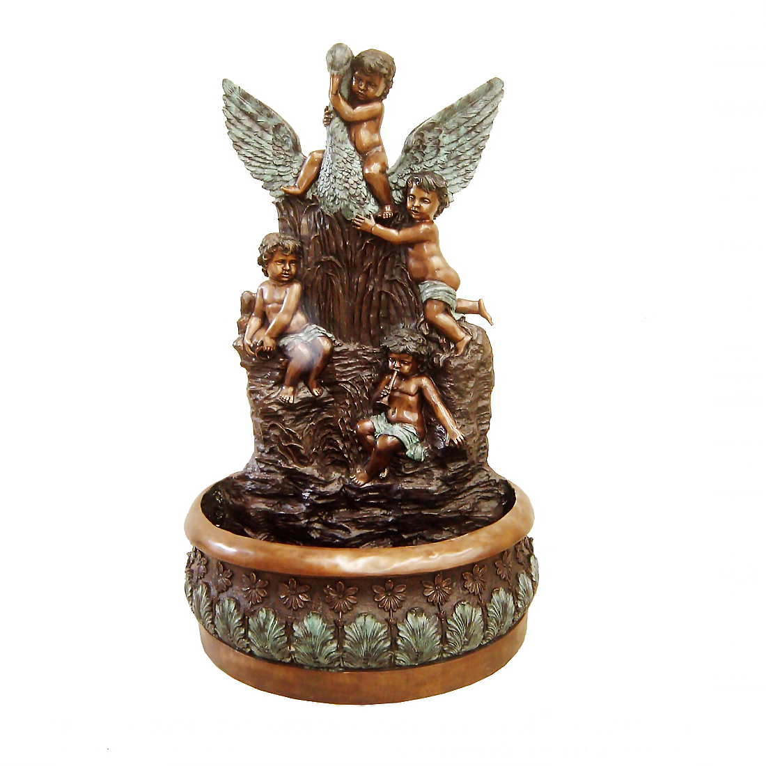 SRB706136 Bronze Children & Swan Wall Fountain Sculpture Metropolitan Galleries Inc