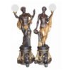 Bronze Man & Woman Torchiere Sculpture Set
