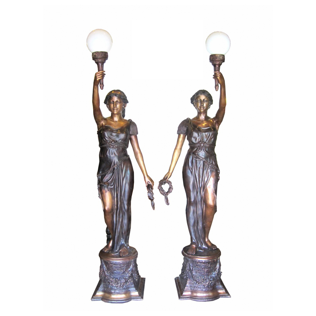 SRB706703 Bronze Standing Lady Torchiere Sculpture Set Metropolitan Galleries Inc