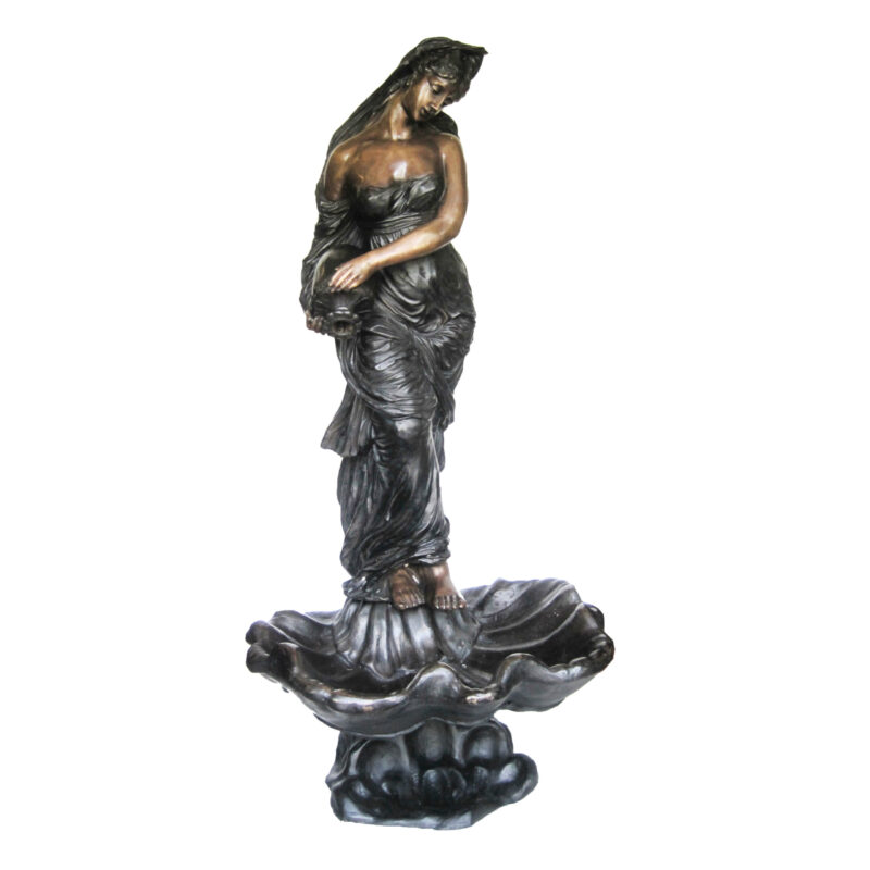 SRB706319 Bronze Woman holding Vase on Shell Fountain Sculpture Metropolitan Galleries Inc