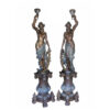 Bronze Lady with Garland Torchiere Sculpture Pair