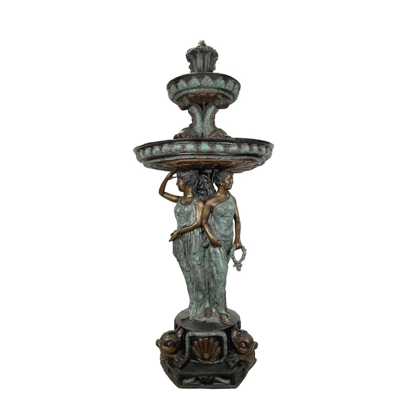 SRB706702 Bronze Three Ladies & Fish Tier Fountain by Metropolitan Galleries Inc