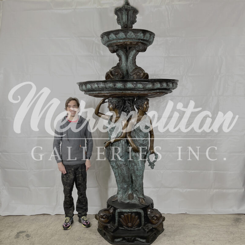 SRB706702 Bronze Three Ladies & Fish Tier Fountain by Metropolitan Galleries Inc SCALE WM