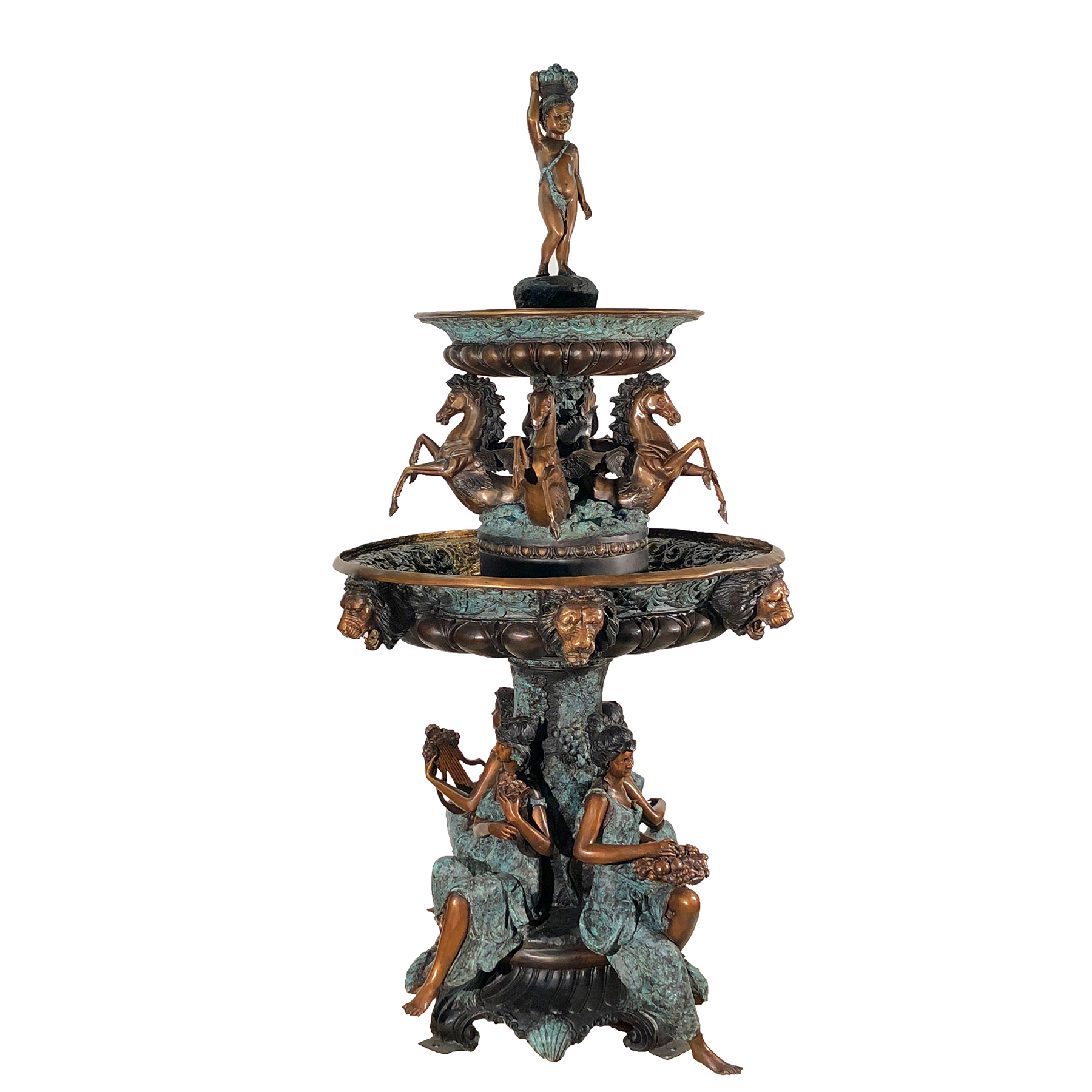 SRB704857 Bronze Horses & Lady Musicians Tier Fountain by Metropolitan Galleries in Special Three Color Patina