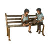 Bronze Boy & Girl Reading Books on Bench Sculpture