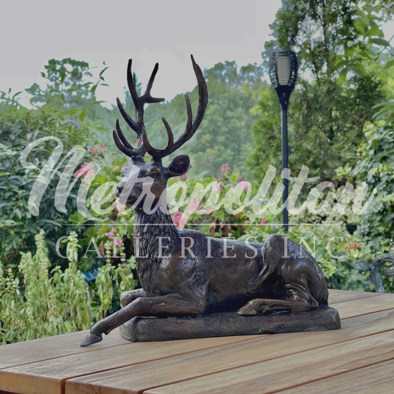 SRB703549 Bronze Reclining Deer Table-top Sculpture by Metropolitan Galleries Inc Vignette WM