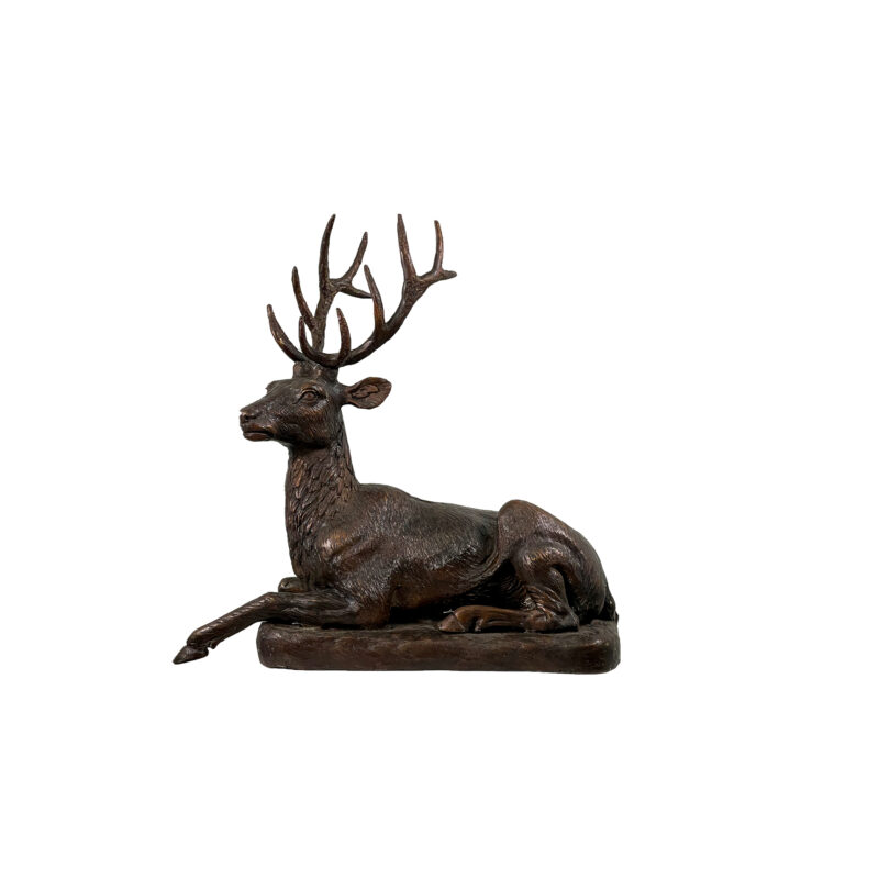 SRB703549 Bronze Reclining Deer on Rock Table-top Sculpture by Metropolitan Galleries Inc