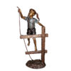 Bronze Girl on Fence holding Rope Sculpture